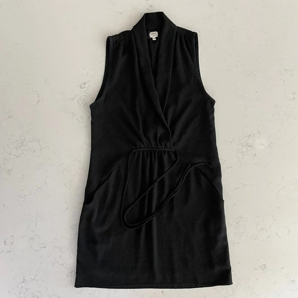 Aritzia Wilfred Sabine Sleeveless Faux Wrap Mini Dress w Pockets Black Sz XS - Picture 1 of 11